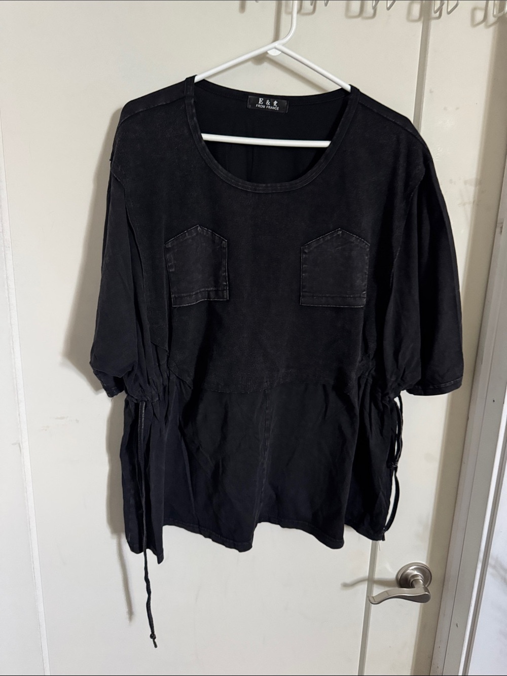 E & L From France Casual Black Short Sleeve Tunic with Side Drawstrings XXL